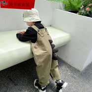 凌卡戚男童背帶褲秋裝2024新款兒童洋氣恐龍長(cháng)褲男寶寶秋天卡通時(shí)髦褲子 墨綠色背帶褲 90cm