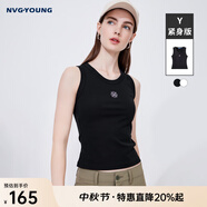 Navigare意大利小帆船圓領針織背心女修身內搭吊帶衫顯瘦百搭打底衫 暗夜黑 S