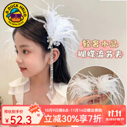 G.DUCKKIDS童裝洛麗塔公主裙女童連衣裙夏季兒童生日禮服純白婚禮花童蓬蓬裙 羽毛頭飾 100 (建議身高90cm 3-4歲)cm
