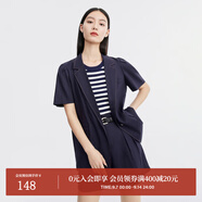 迪賽尼斯（DESIGNICE）夏裝新款亞麻短袖通勤百搭設(shè)計(jì)感西裝外套女 藏青 L