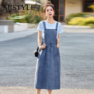 SUSTYLE奢侈高端品牌女裝高檔牛仔背帶裙套裝女夏季新款韓版時(shí)尚兩件套 藍(lán)色 2XL