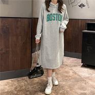 麥士豆復古日系chic純棉衛衣裙子女裝秋冬新款慵懶風(fēng)加絨寬松顯瘦連衣裙 灰色（春秋） M