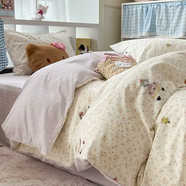 語森憶可愛小狗四件套100純棉全棉床單被套被罩學(xué)生宿舍單人床上 花花連衣裙女孩甄選100%新疆棉 床單款 1-0.9m宿舍床單款被套150x200