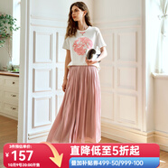 Olrain歐芮兒空氣感琉璃紗褲裙休閑褲女裝夏季新款涼涼褲闊腿裙褲出游 霓粉色 XL