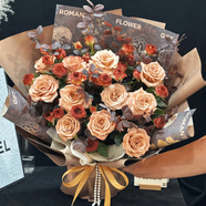 花旺鮮花速遞花禮烏梅子醬玫瑰花束生日禮物送女友老婆同城配送小時(shí)達 【邂逅黃昏】11支卡布+6支巧克力泡泡|dsm42