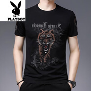 花花公子（PLAYBOY）短袖t恤男夏季印花虎頭寬松冰絲半袖體桖男士薄款冰感潮T 812猛虎下山【短袖】 M 165/ 建議95-120斤