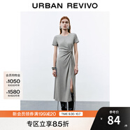 UR2025春季新款女裝簡(jiǎn)約褶皺開(kāi)衩修身短袖連衣裙UWM750014 淺灰花灰 S
