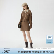 范思藍恩美式復古假兩件學(xué)院咖色襯衫領(lǐng)連衣裙女2024冬新款14595 卡其色 L