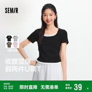 森馬（Semir）短袖t恤女短款假兩件百搭上衣25夏裝顯瘦U領(lǐng)套頭衫109325100015