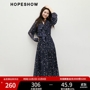 紅袖波點(diǎn)收腰連衣裙2025春季新款女裝飄帶垂感顯瘦百搭氣質(zhì)長袖雪紡裙 藏青495 M