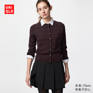 優(yōu)衣庫女裝精紡美利奴羊毛羅紋圓領(lǐng)條紋針織短開(kāi)衫481408 39 棕黑色 3XL /170/108C