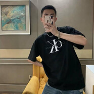 CALVIN KLEIN JEANS小CK白色短袖t恤夏季新款ins美式情侶裝上衣休閑寬松半袖體恤 小C 黑色 M 80-100