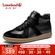 楓葉（leaveland）意大利男鞋2025新品真牛皮復(fù)古情侶款德訓(xùn)鞋戶外男士運(yùn)動(dòng)休閑板鞋 高邦-黑色（皮鞋碼） 39