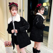 2023新款時(shí)尚女童冬裝棉服外套冬季洋氣兒童加厚女寶寶中長款棉衣 黑色 均碼 110