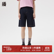 播春夏季新品休閑寬松五分褲短褲高腰牛仔五分褲女DDQ2KD5103 B89深牛仔藍(lán) S