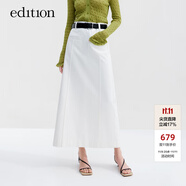 edition白色牛仔半裙女新款后開衩a字長半身裙清爽溫柔系 牛仔白色 XS 155