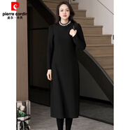 皮爾卡丹（pierre cardin）法式復古小黑裙女秋冬顯瘦赫本風(fēng)打底裙 黑色連衣裙 M (建議90-115斤)