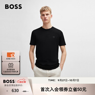 BOSS博斯 男士徽標飾片棉質(zhì)平紋針織短袖T恤 001-黑色 L