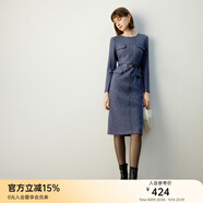 顏域紫色小香風(fēng)連衣裙女裝2024新款秋冬氣質(zhì)裙子中長款毛呢連身裙 藍(lán)色 M/38