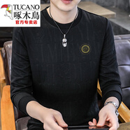 啄木鳥（TUCANO）男士長(zhǎng)袖t恤春秋季打底衫男裝潮流衛(wèi)衣體恤帥氣小衫百搭上衣服 Q5607黑色 M (90-115斤)