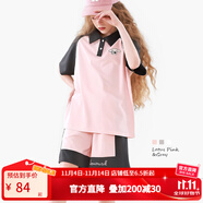 Hello Kitty玉桂狗女童套裝25春夏新款女孩POLO衫上衣兒童短袖T恤短褲兩件套 粉紫色 冰粉墨 GGY002 140