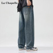 拉夏貝爾（La Chapelle）新款牛仔褲男款寬松闊腿潮牌秋季男士美式復古直筒長(cháng)褲子 復古藍 32