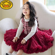 G.DUCKKIDS女童背心裙秋冬洋氣毛呢拼接tutu蓬蓬網(wǎng)紗套裝裙寶寶小香風(fēng)公主裙 紅色+毛衣 120cm