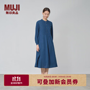 無印良品（MUJI）女式 棉 靛藍(lán)染色 長袖連衣裙女裝長裙子 春季純棉連身裙BC2JVA4A 藏青色 L (165/88A)