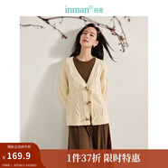 茵曼（INMAN）2025秋冬女裝新款新中式復古麻花毛衣開(kāi)衫季流蘇牛角扣寬松外套 淺米杏 M