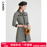 藍(lán)地黑白千鳥格小香風(fēng)連衣裙女2023年春季新款高級感短裙 黑色 S
