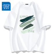真維斯（Jeanswest）300g重磅純棉短袖t恤夏季圓領(lǐng)五分袖寬松百搭打底衫男女基礎(chǔ)款tee 白色(清新雅綠) L (175) (體重130-150斤)