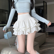 柒十念芭蕾風(fēng)白色蛋糕裙半身裙女春秋款小個(gè)子高腰顯瘦荷葉邊蓬蓬短裙褲 白色 S