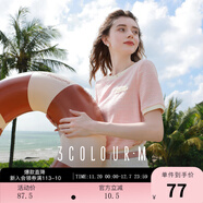 三彩2025夏季新款香風(fēng)肌理T恤圓領(lǐng)正肩短袖上衣寬松套頭小衫M 淺粉 L 165/88A