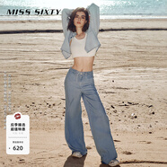 MISS SIXTY淺色牛仔褲復(fù)古顯瘦女松緊腰系帶垂感闊腿褲薄款 淺藍(lán) XL (30碼以上）
