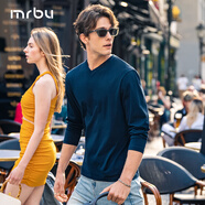 布先生男士長(cháng)袖T恤純色打底內搭 長(cháng)袖標準T-V領(lǐng)-海岳藍    XL (180)