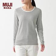 無(wú)印良品 MUJI 女式 彈力羅紋編織長(cháng)袖T恤打底衫上衣女款內搭春秋BBC03A1A 淺灰棕色X圖案 M (160/84A)