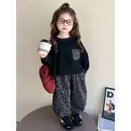 溥畔女童秋裝套裝2025新款兒童森系豹紋哈倫褲女寶寶男孩春秋季兩 圖片色 90