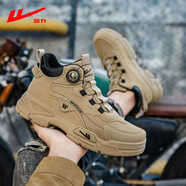 回力馬丁靴男2025新款高幫厚底工裝靴冬季加絨男鞋增高戶(hù)外徒步登山鞋 卡其色 41