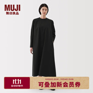 無印良品（MUJI）女式 易干平紋套頭 長袖連衣裙 女裝裙子春季長裙 BC2MHC5S 黑色 M (160/84A)