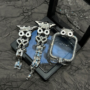 柒閱芒適用蘋(píng)果手表s9s8金屬鑲鉆iphone蘋(píng)果不銹鋼表帶女款花朵手鏈utral2iwatch10se新款千金風(fēng)氣質(zhì)表帶 貓頭鷹鑲鉆款鏈式表帶-銀色+鑲鉆保護殼 適用：S1-9代_SE_(38_40_41mm表盤(pán)