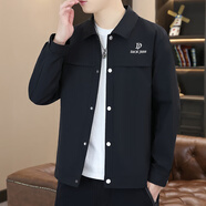 茄克斯 外套男士春秋季翻領(lǐng)長(cháng)袖工裝夾克男裝休閑修身潮學(xué)生褂子上衣服 018黑色 4XL 建議170-190斤