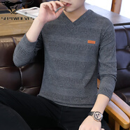 七匹狼狼影品牌春秋季男士長(cháng)袖t恤潮流上衣服V領(lǐng)加絨衛衣打底衫秋衣外穿男裝 D026灰色 3XL