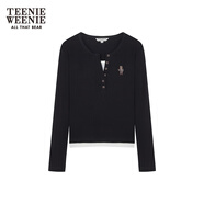 Teenie Weenie小熊秋季黑色棉質(zhì)打底衫polo領(lǐng)長(zhǎng)袖T恤白色外穿上衣 C-黑色 M