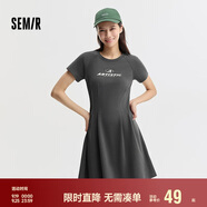 森馬連衣裙女收腰插肩袖夏季字母印花收腰針織短裙101324114040