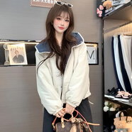 西子若蘭小紅書(shū)2025秋冬季新款時(shí)尚連帽夾棉撞色棉服外套女小個(gè)子寬松 米白色 M 85-118斤