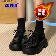 ZCVRR粗跟小皮鞋女2026年春夏新款單鞋日系jk制服配裙子女鞋厚底樂(lè )福鞋 亮光黑【加絨加厚】 38 (240mm)