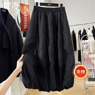 她池松緊腰夾棉保暖半身裙女2025冬裝新款山本風(fēng)A字中長(cháng)裙