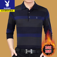 花花公子加絨加厚毛衣男士保暖針織衫冬翻領(lǐng)長(cháng)袖T恤中老年爸爸裝 1806藍色加絨 加厚 S 165/84A 建議95-115斤