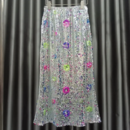 現寶蓮歐洲站臀長(cháng)裙腰顯瘦直筒包高款高腰銀色亮片中長(cháng)裙半身潮新 圖片色 S