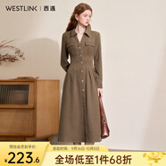 西遇復古簡(jiǎn)約設計感翻領(lǐng)長(cháng)袖連衣裙女2025秋冬保暖磨毛百褶長(cháng)裙 駝色 M